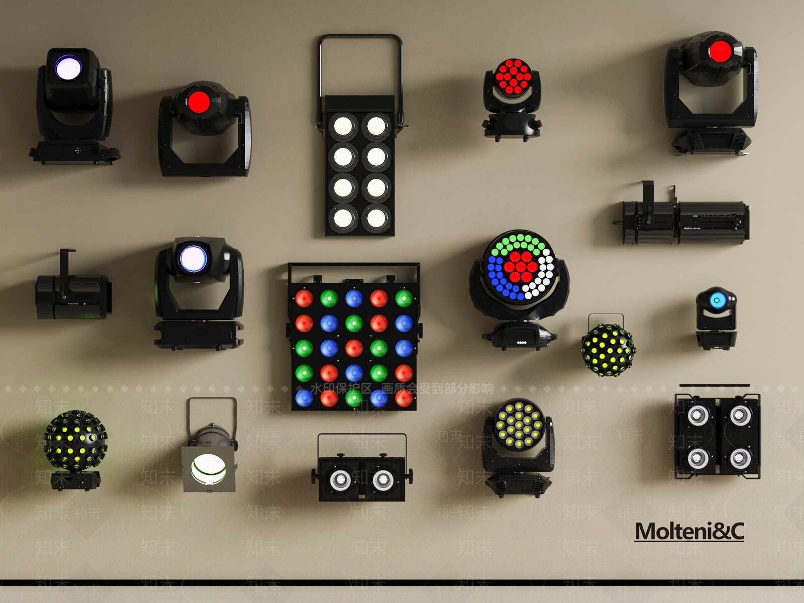 现代灯具组合3D模型下载【ID:1201333798】