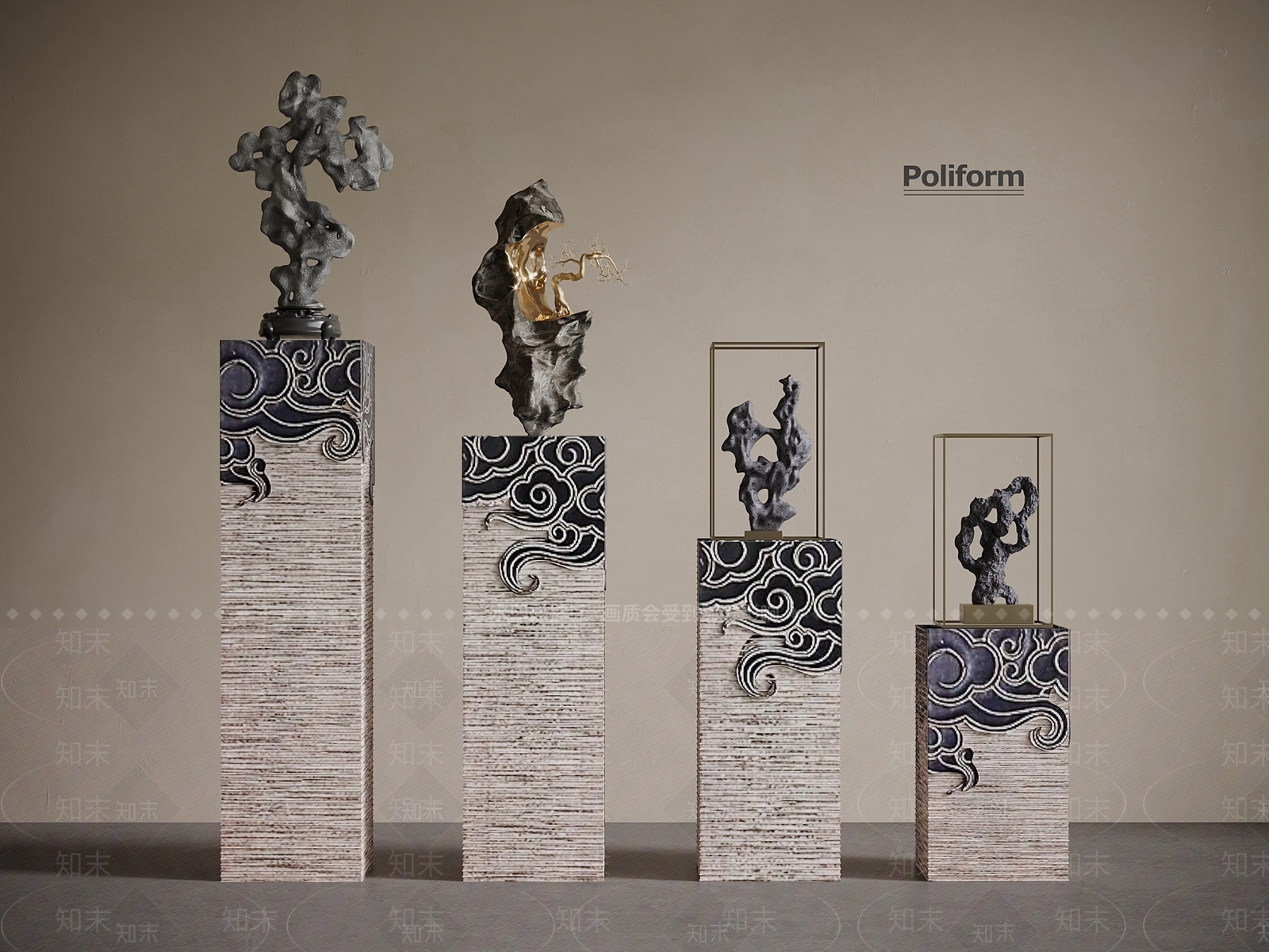 新中式雕塑摆件3D模型下载【ID:1201335079】