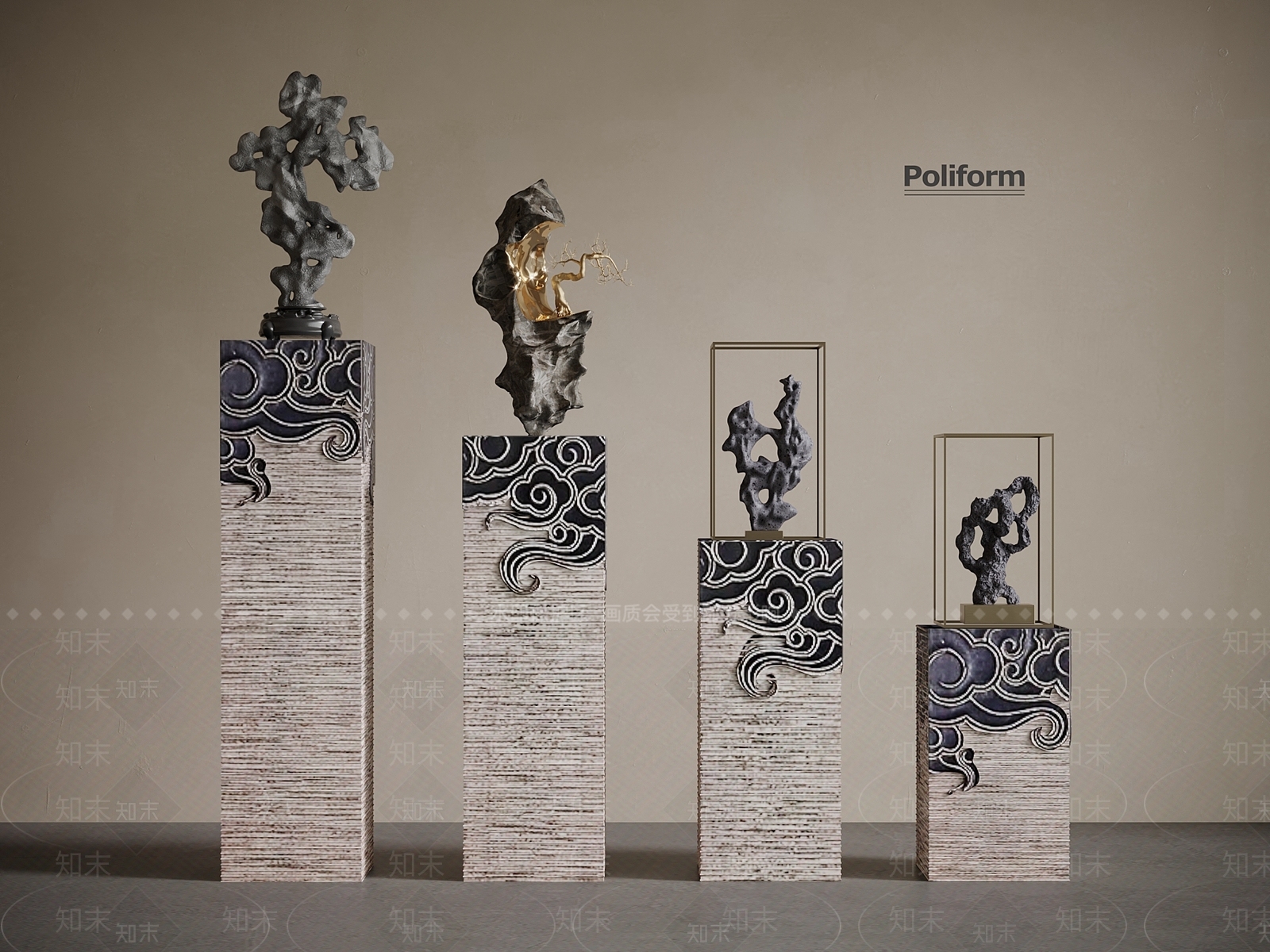 新中式雕塑摆件SU模型下载【ID:1201335104】