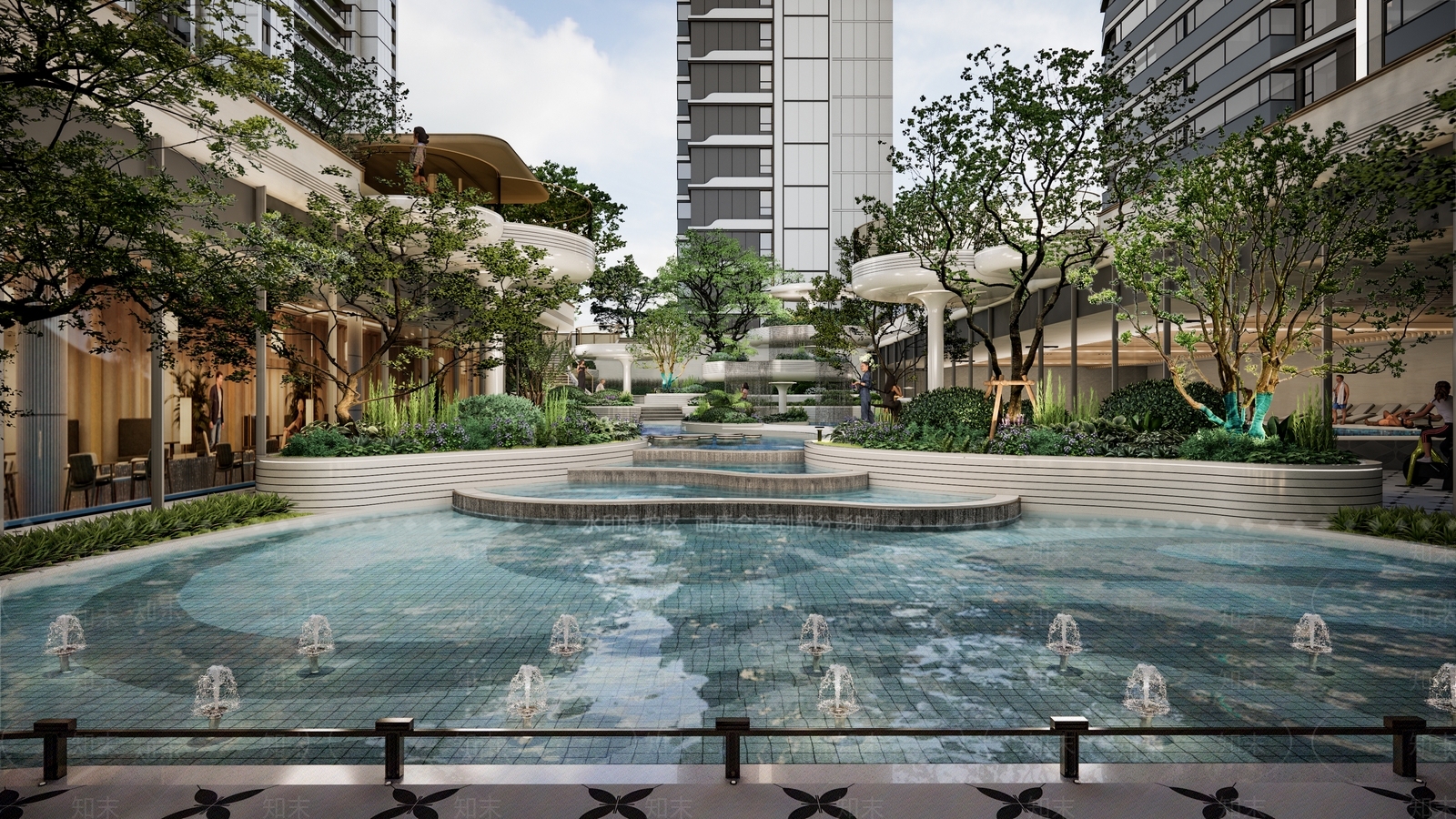 现代简约住宅区景观SU模型下载【ID:1201339055】