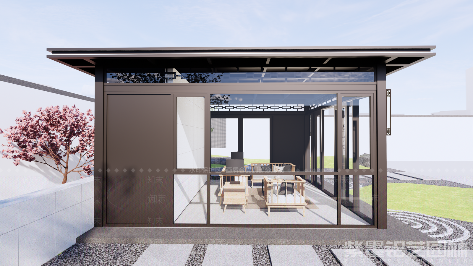 现代新中式亭子SU模型下载【ID:1201340603】