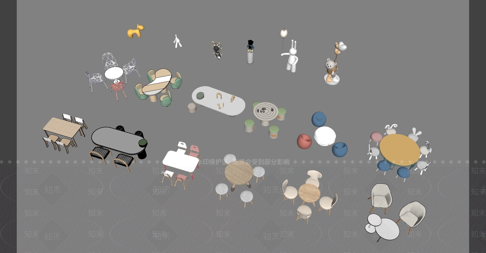 现代奶油休闲桌椅SU模型下载【ID:1201345059】