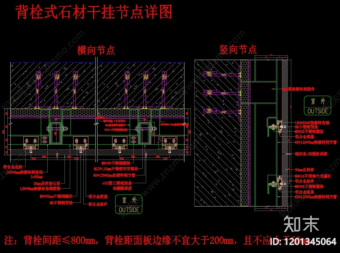 墙面节点cad施工图下载【ID:1201345064】