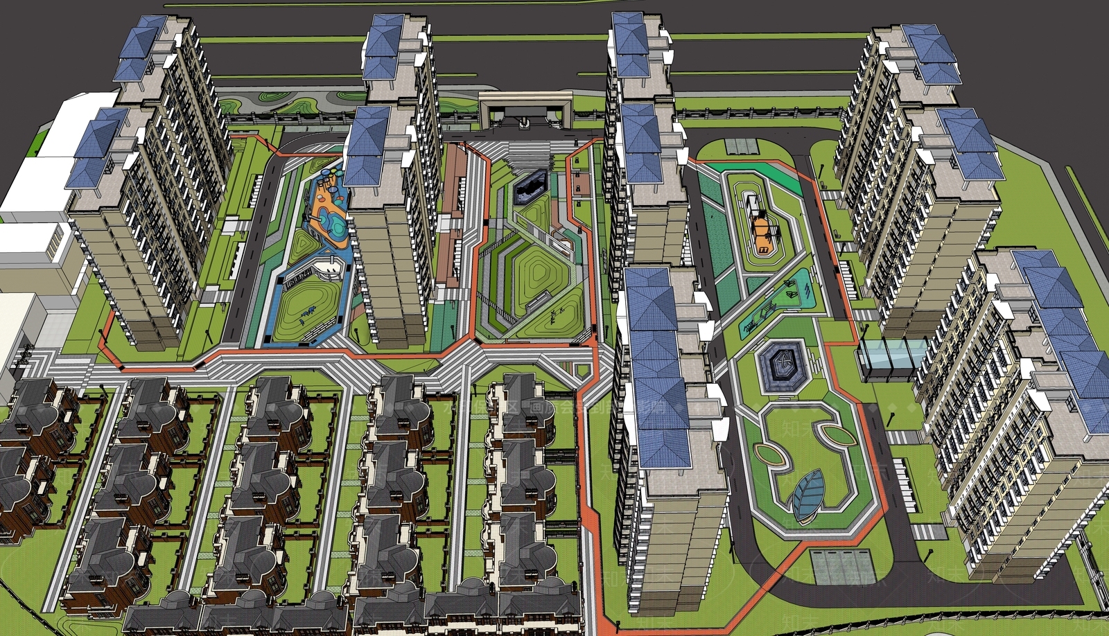 小区景观SU模型下载【ID:1201348188】