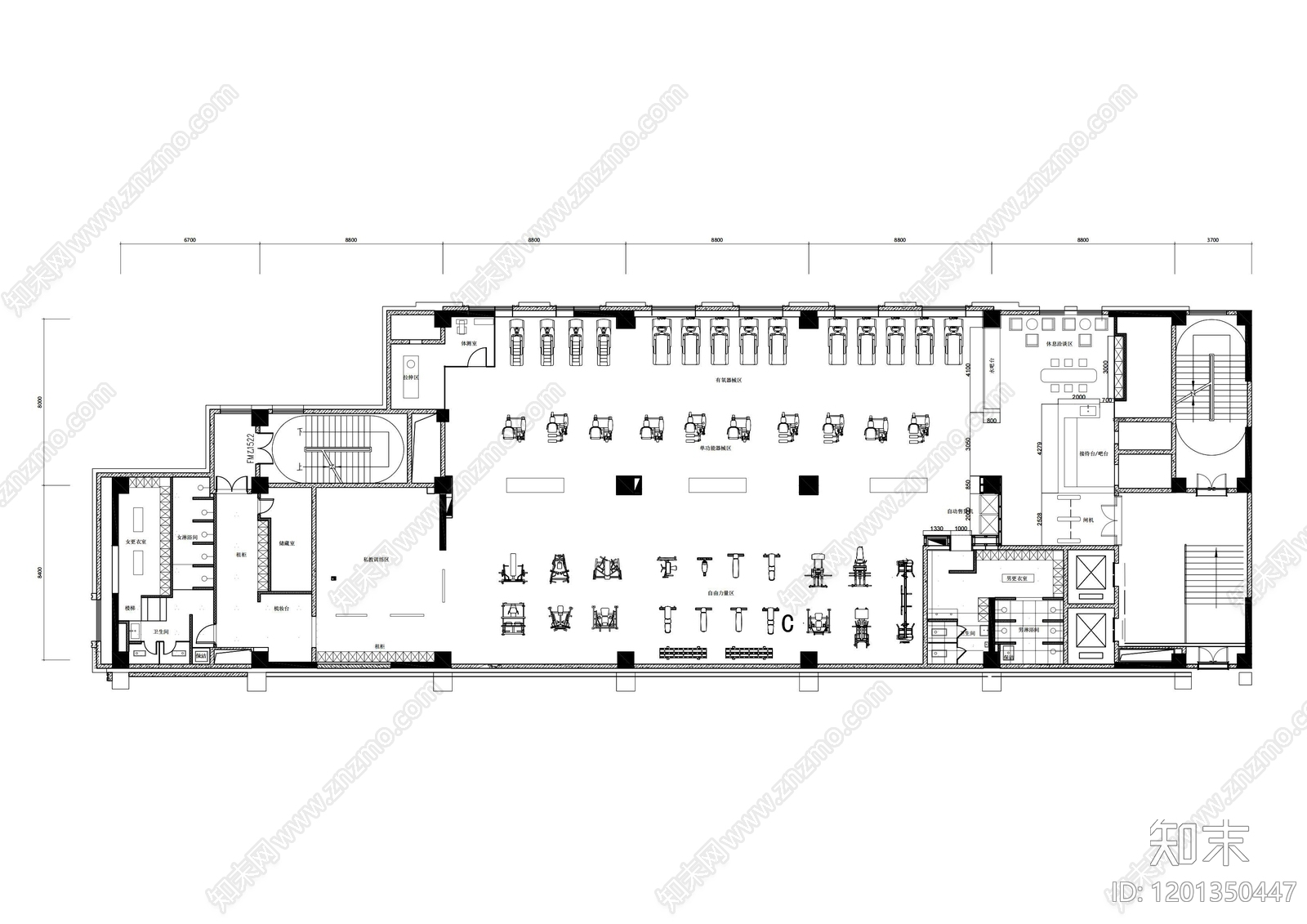 现代健身房施工图下载【ID:1201350447】