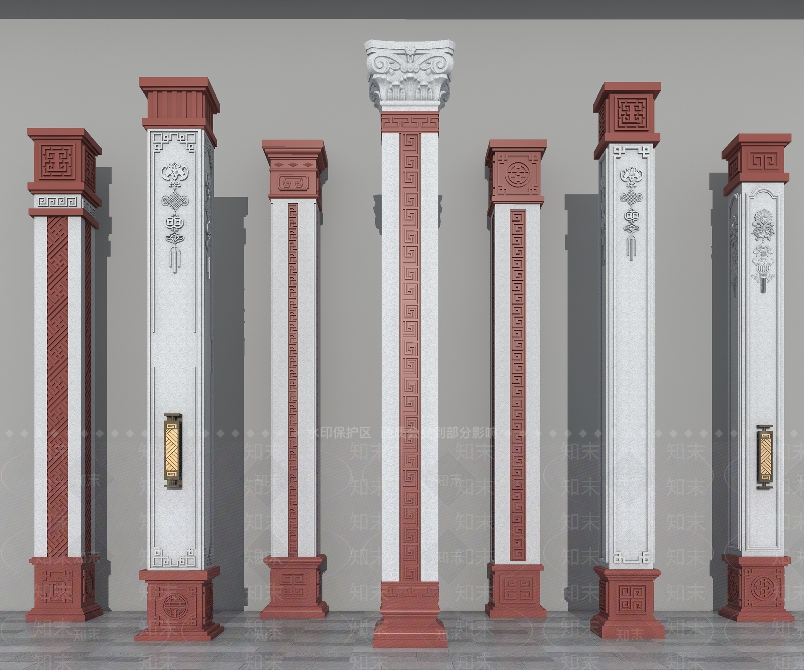 中式新中式柱子3D模型下载【ID:1201351070】