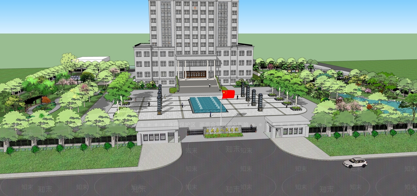 现代简约办公园区景观SU模型下载【ID:1201353942】