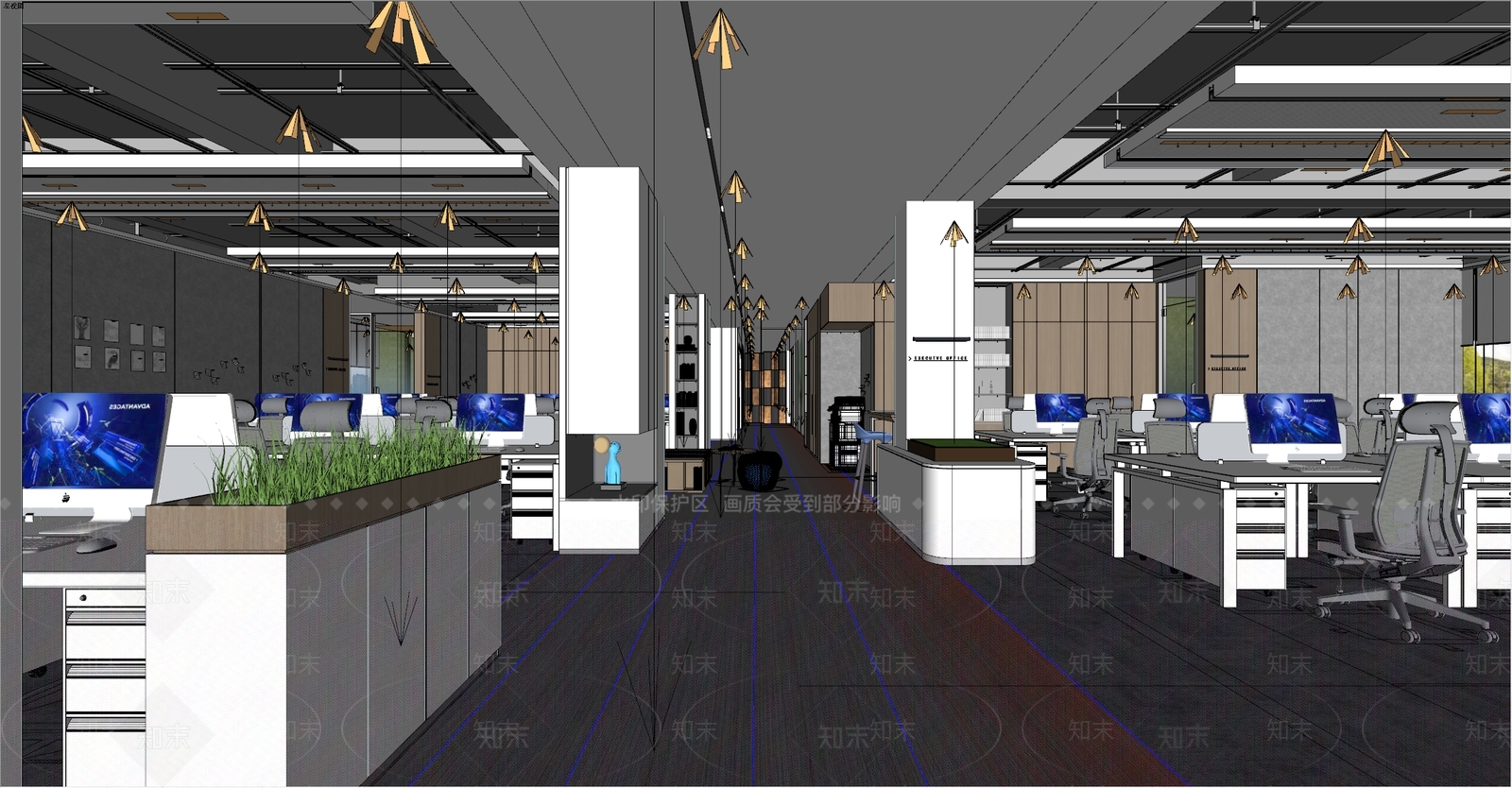 现代简约办公走廊SU模型下载【ID:1201355190】