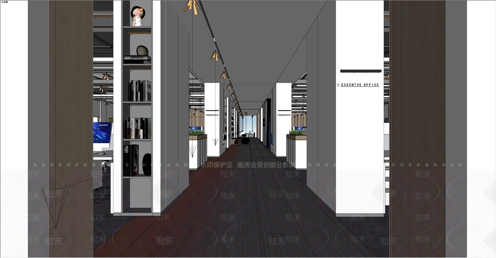 现代简约办公走廊SU模型下载【ID:1201355467】