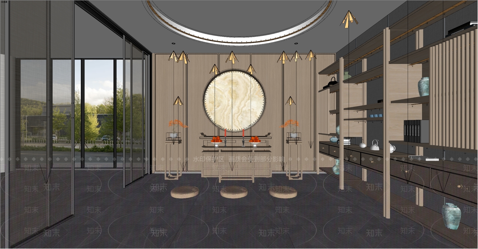 新中式原木其他办公区域SU模型下载【ID:1201355763】