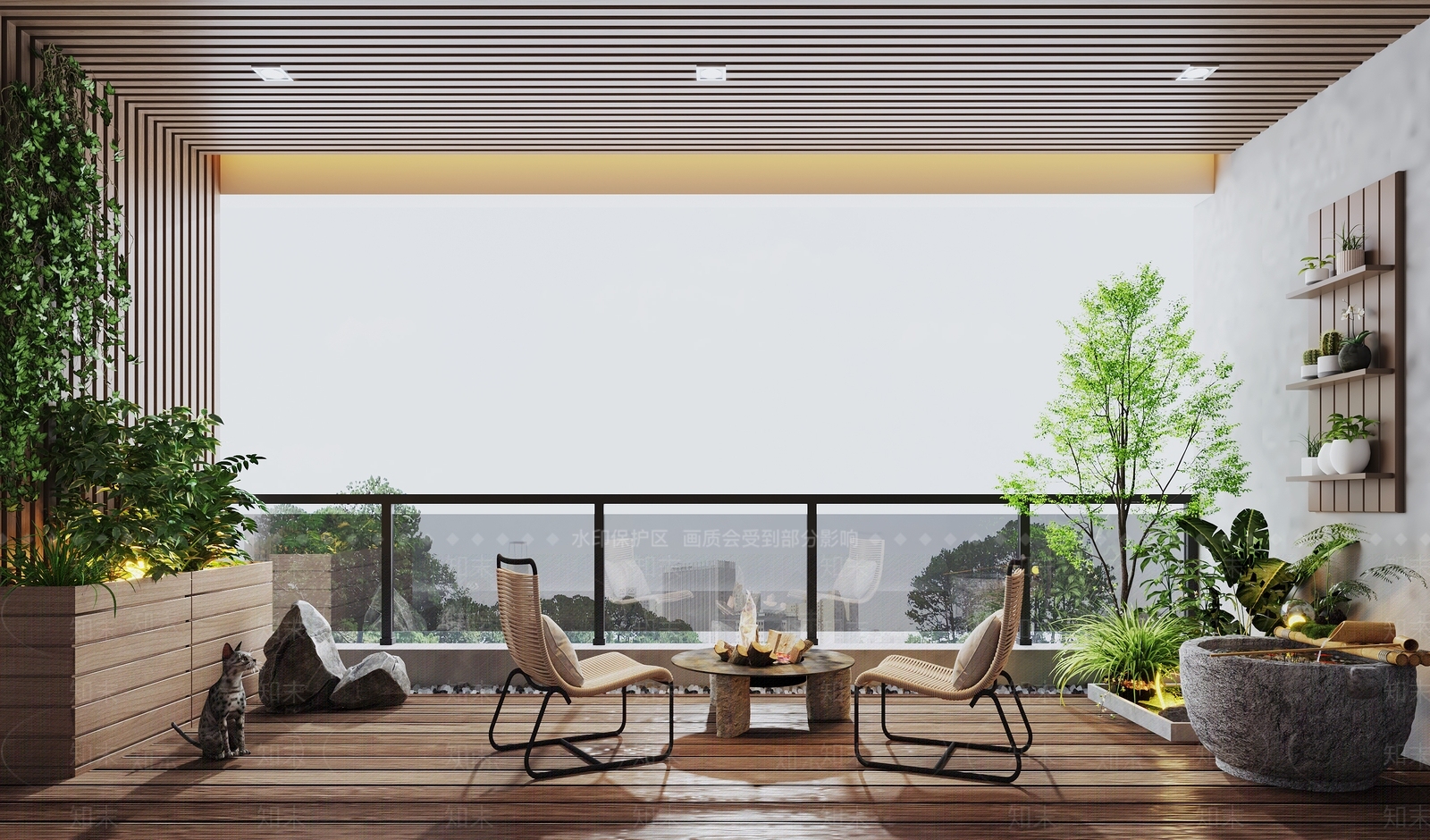 现代原木阳台3D模型下载【ID:1201356437】