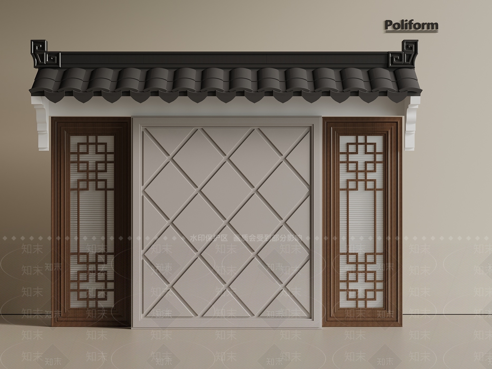 新中式中式景墙3D模型下载【ID:1201356699】