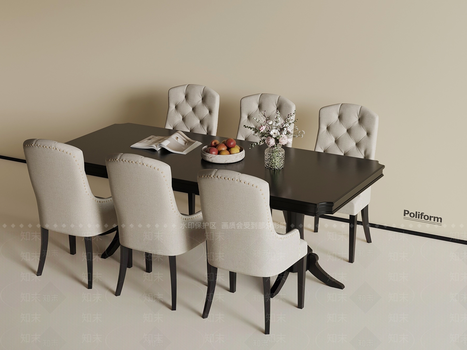 现代法式餐桌椅3D模型下载【ID:1201358738】