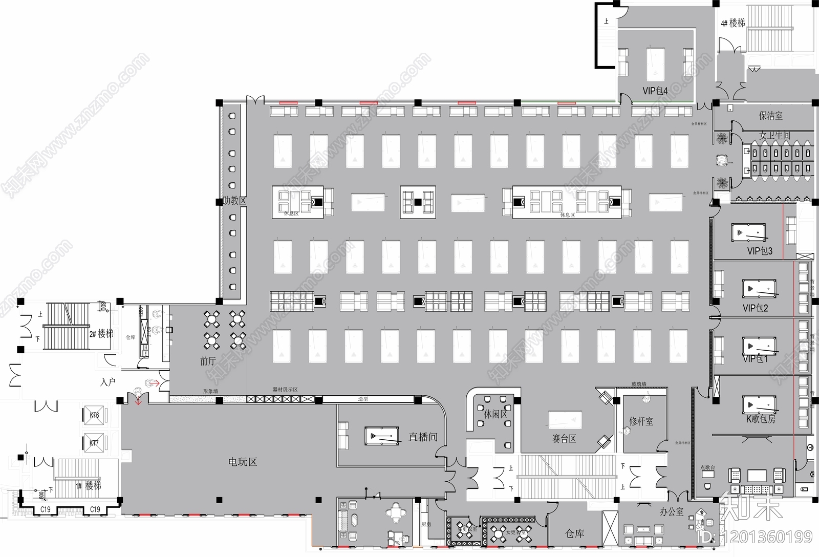 现代台球厅施工图下载【ID:1201360199】