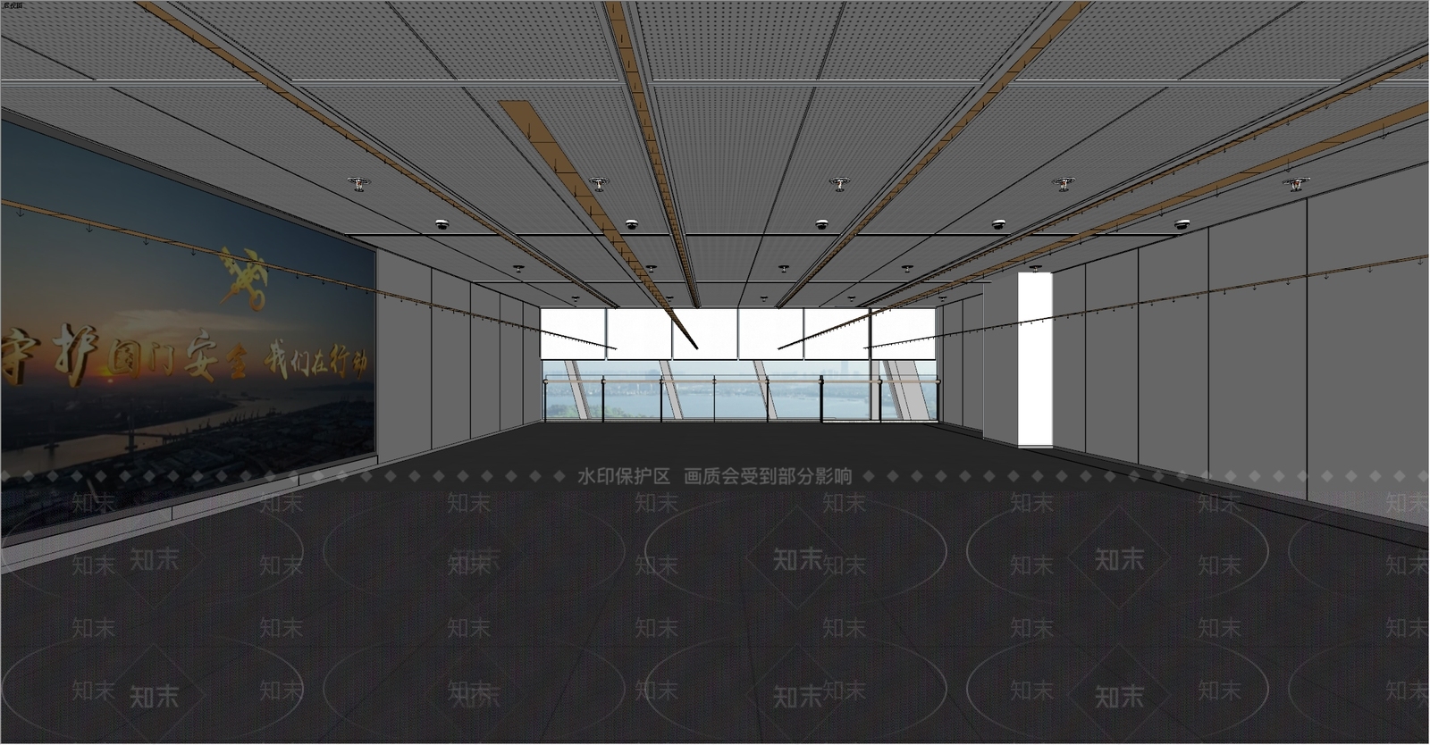 现代办公走廊SU模型下载【ID:1201360997】
