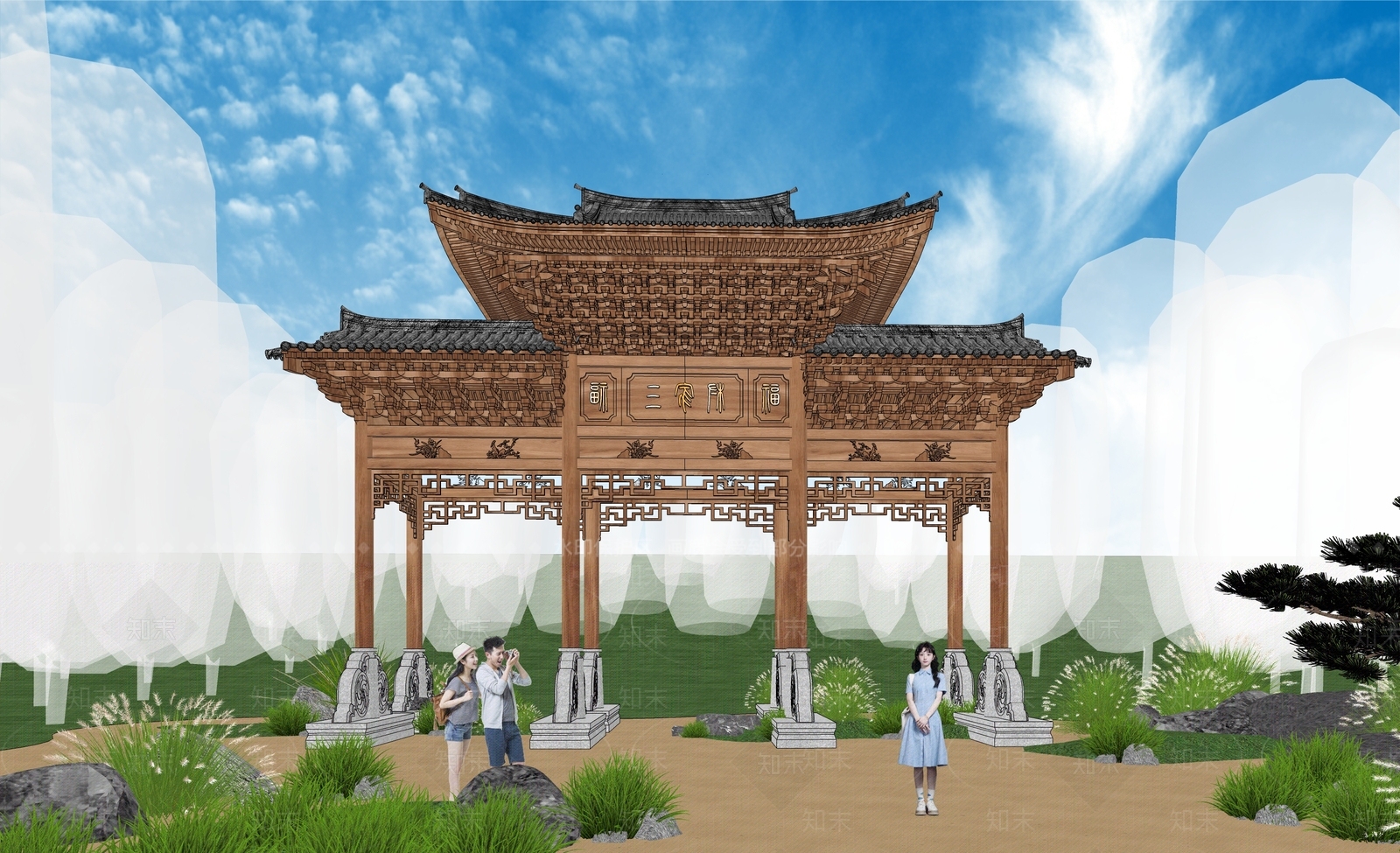 新中式中式牌坊牌楼SU模型下载【ID:1201361740】