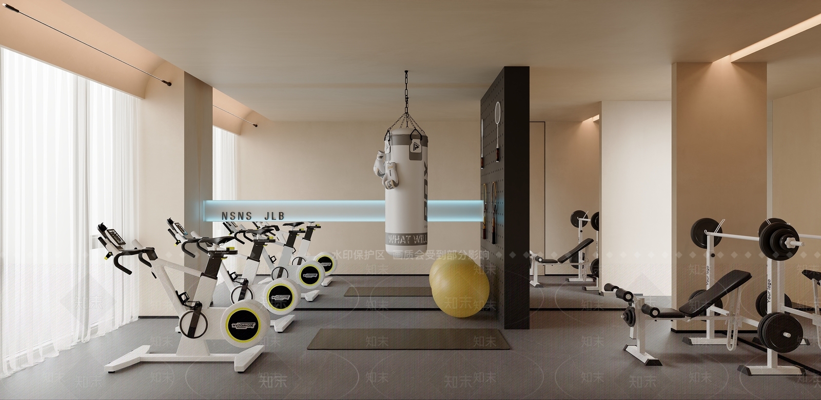 极简奶油健身房3D模型下载【ID:1201361807】