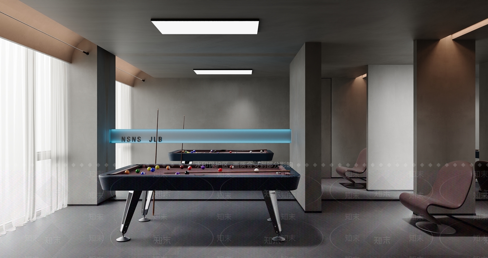 现代极简台球室3D模型下载【ID:1201361972】