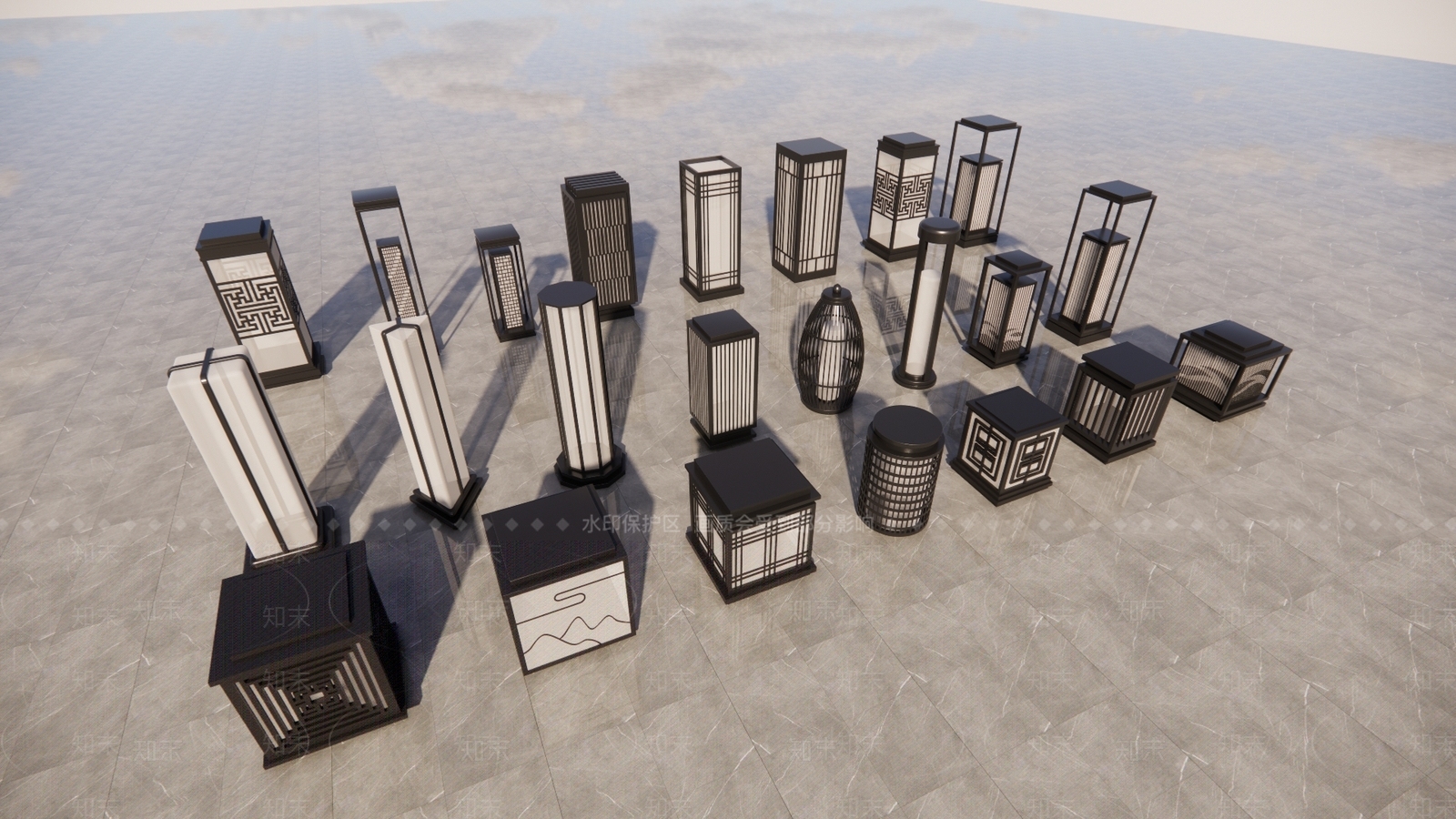 现代新中式草坪灯SU模型下载【ID:1201367512】