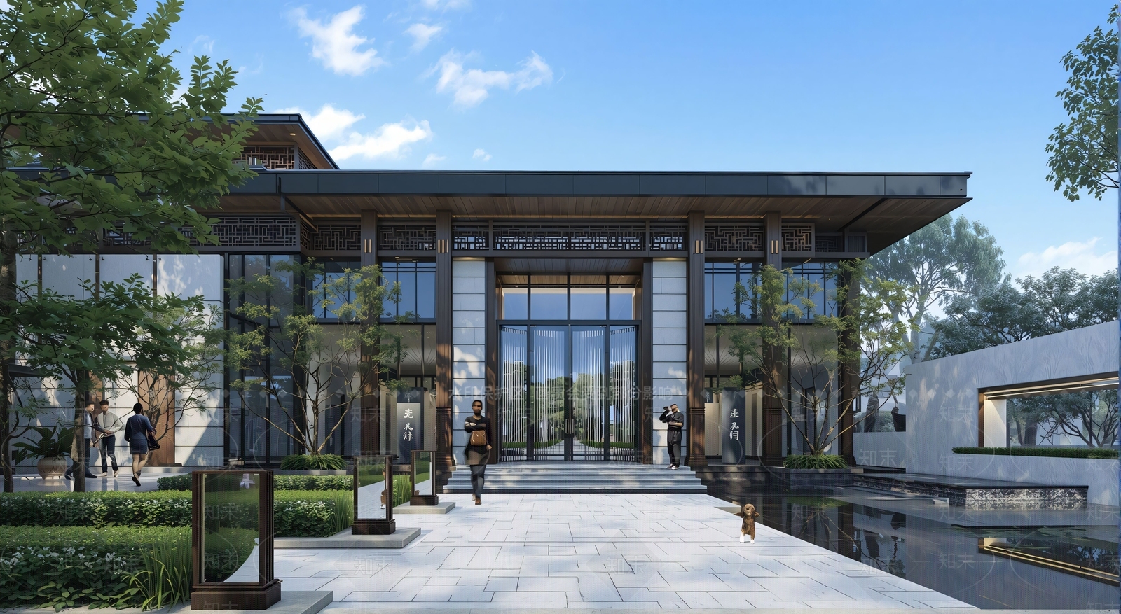 现代新中式售楼处建筑SU模型下载【ID:1201369615】
