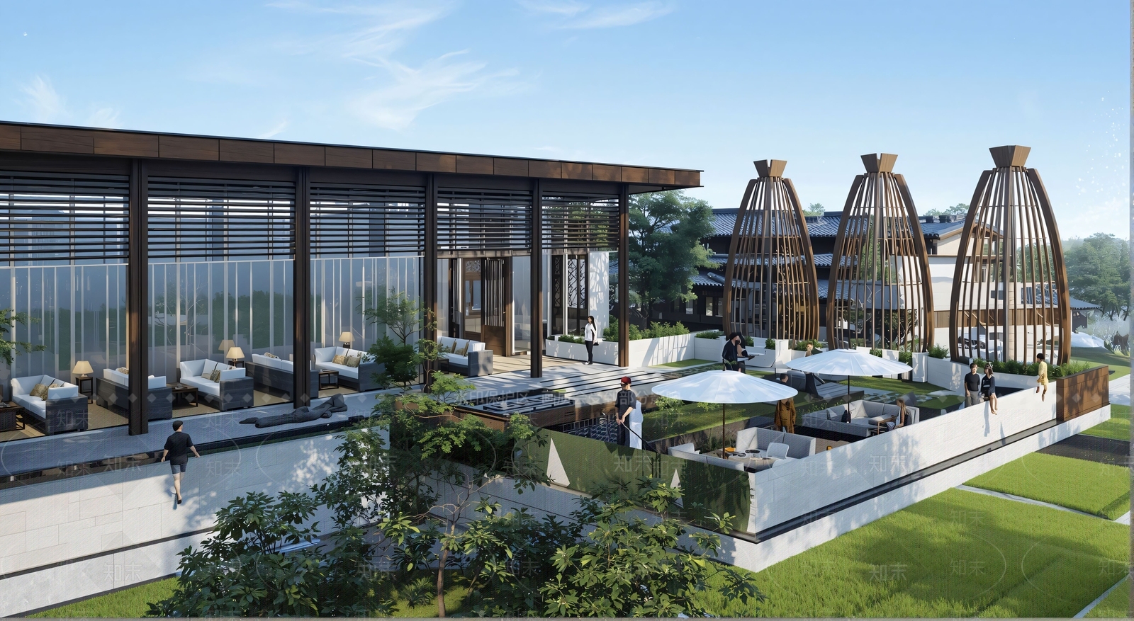 现代新中式售楼处建筑SU模型下载【ID:1201369615】