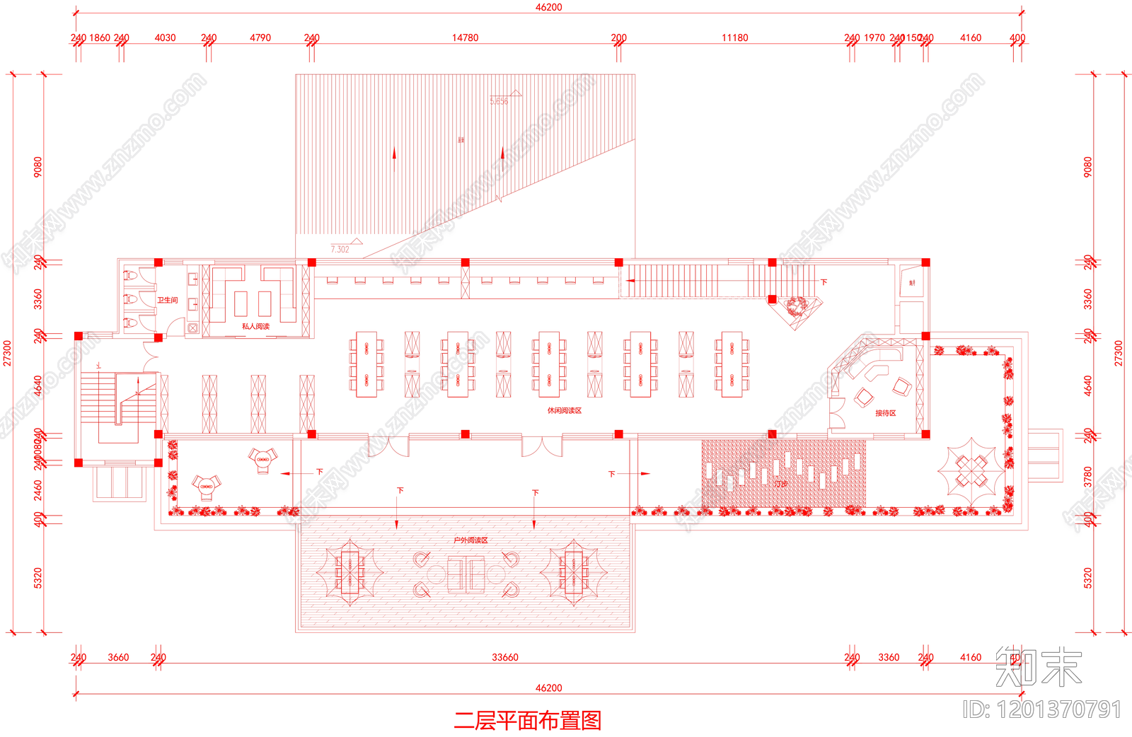 现代图书馆cad施工图下载【ID:1201370791】
