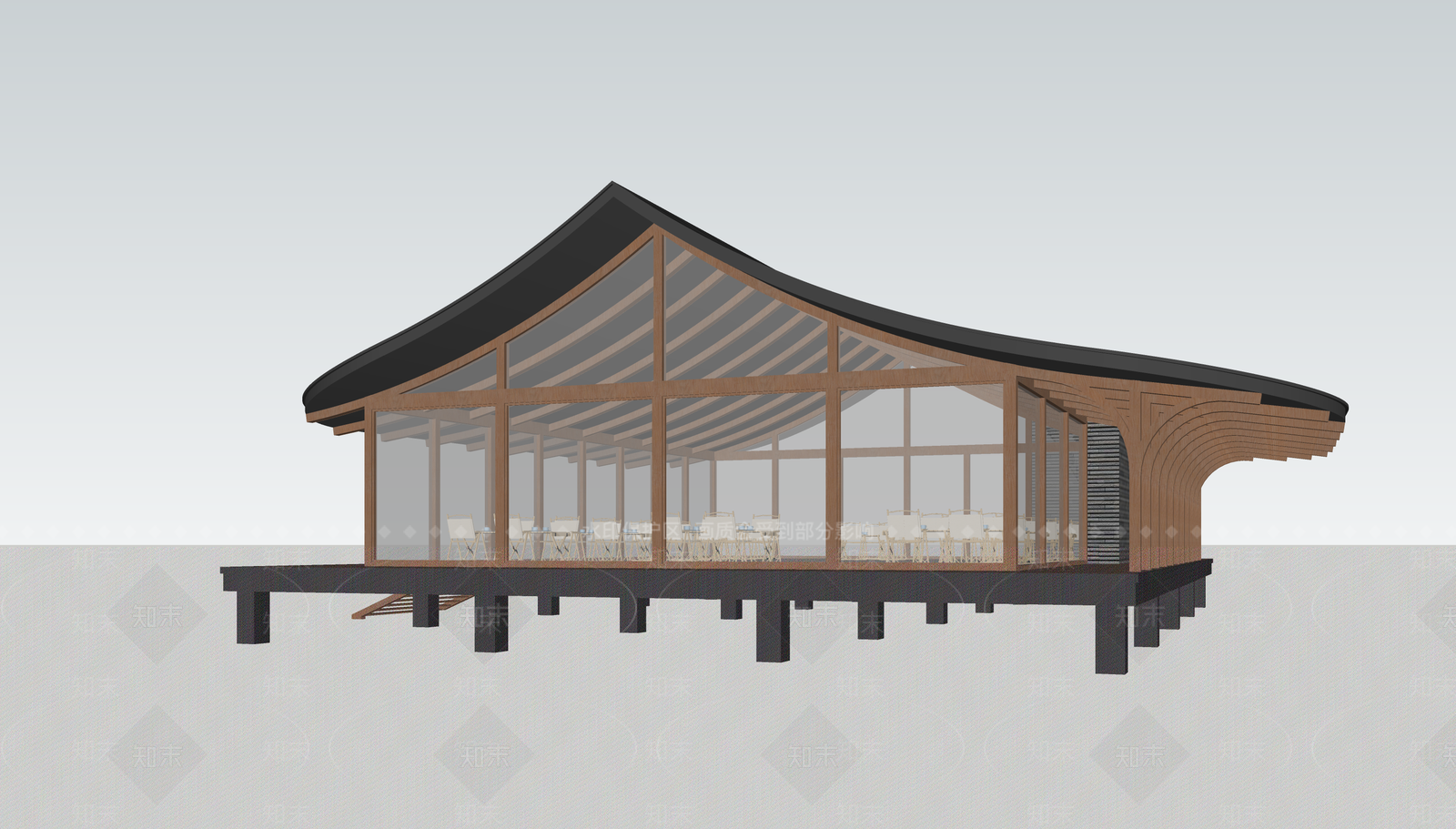 现代新中式小公建SU模型下载【ID:1201372573】
