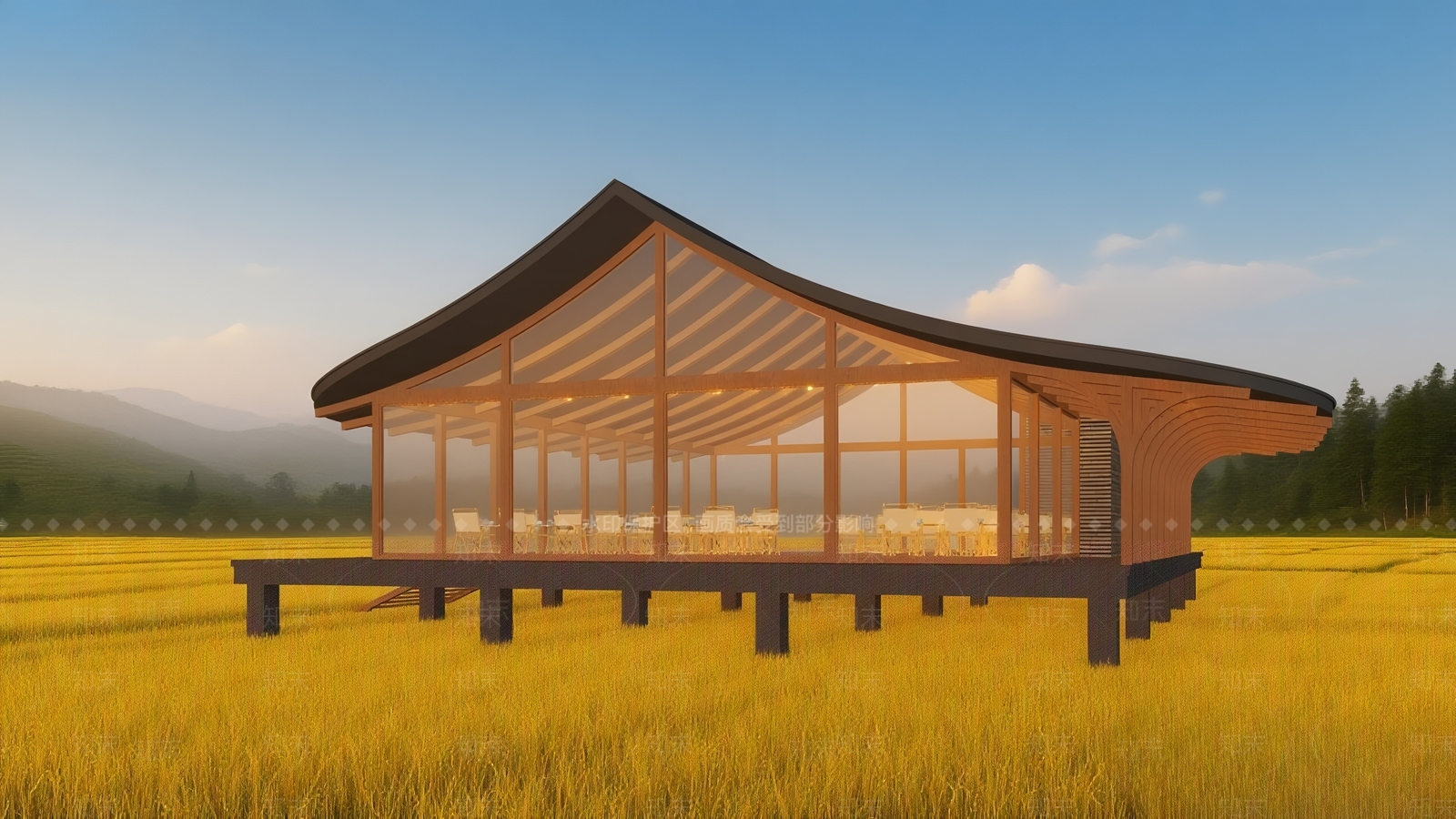 现代新中式小公建SU模型下载【ID:1201372573】