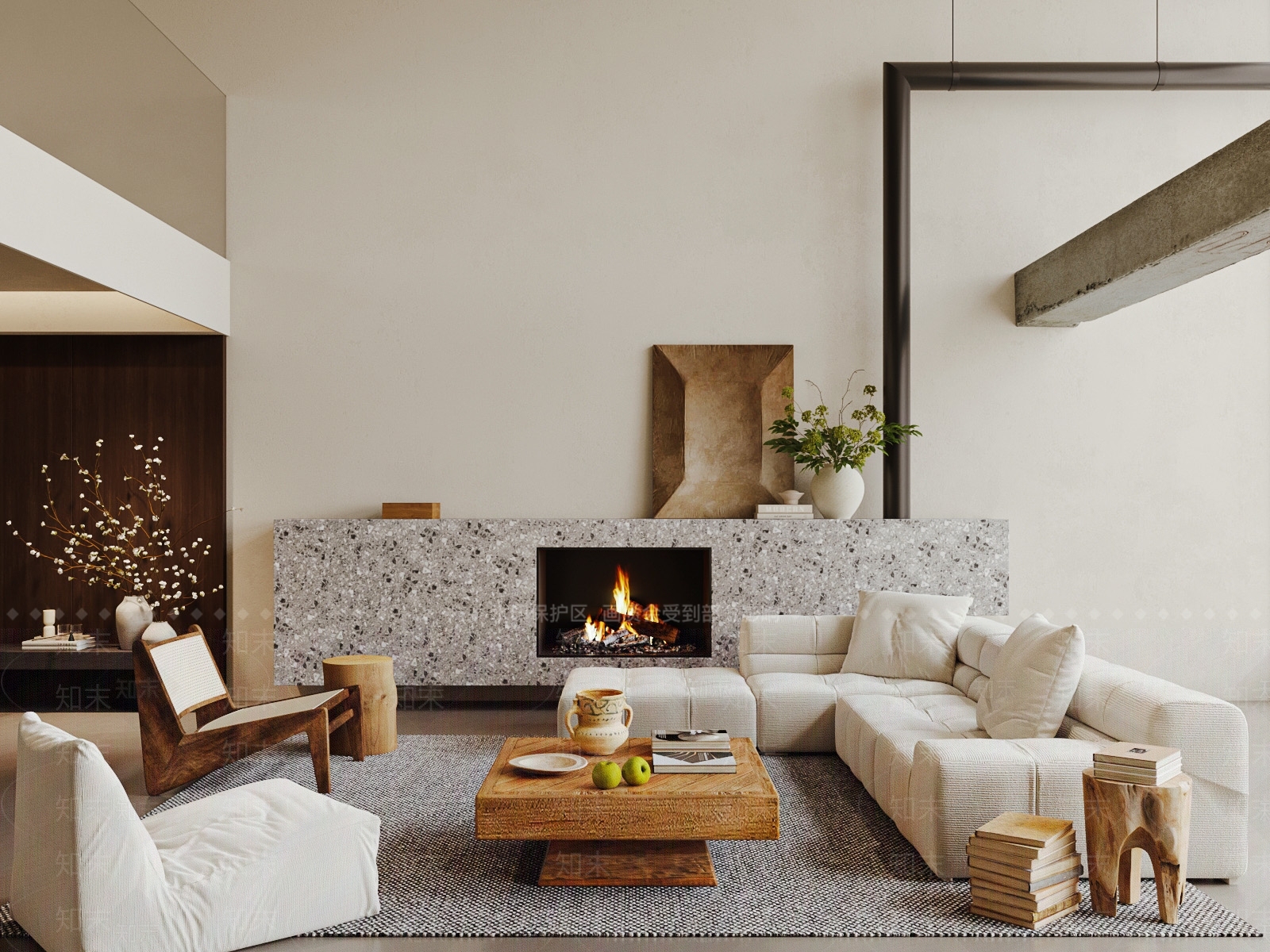 现代侘寂别墅客厅3D模型下载【ID:1201373817】