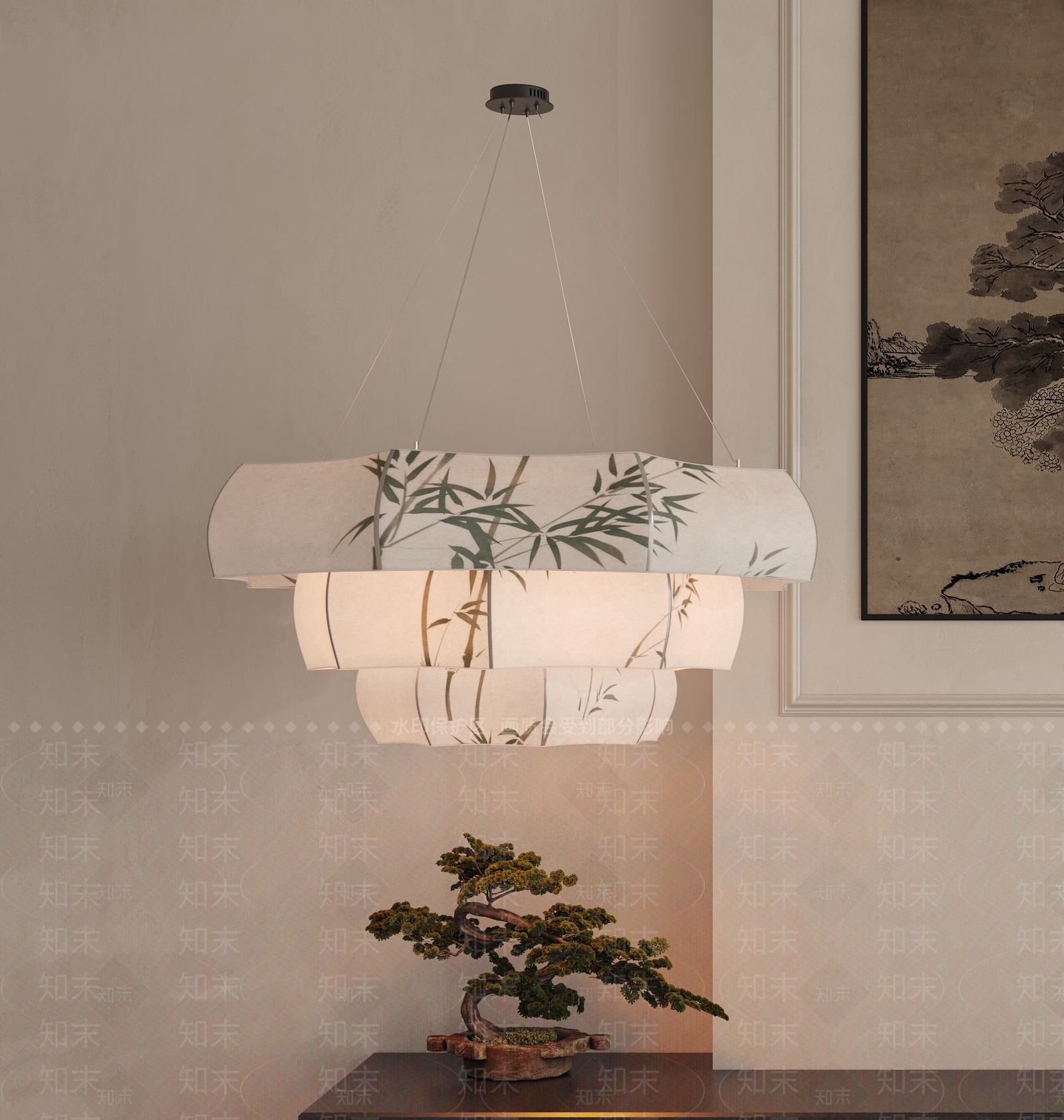 新中式中式客厅吊灯3D模型下载【ID:1201374395】