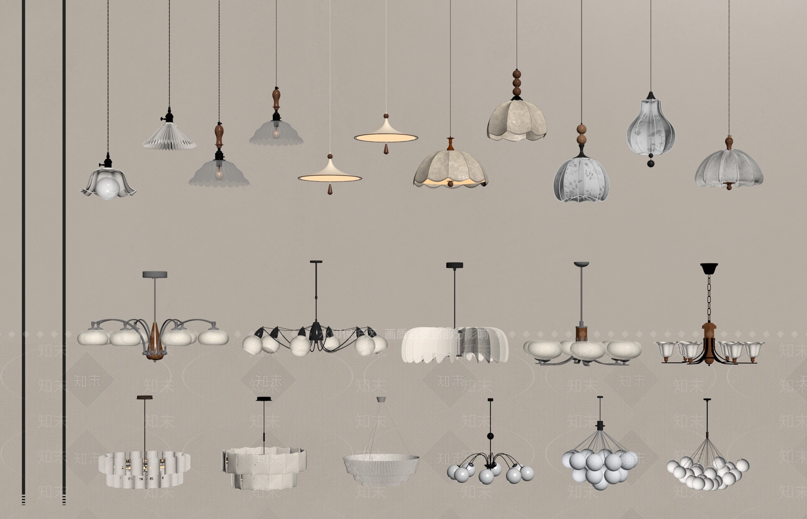 法式中古吊灯组合SU模型下载【ID:1201374478】