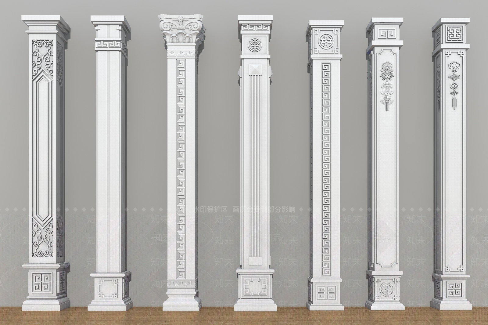 中式新中式柱子3D模型下载【ID:1201378217】