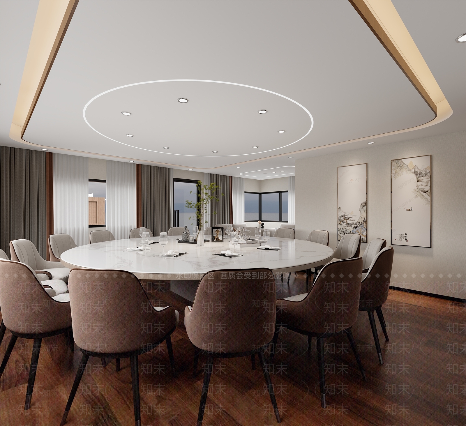 现代新中式自助餐厅3D模型下载【ID:1201379296】