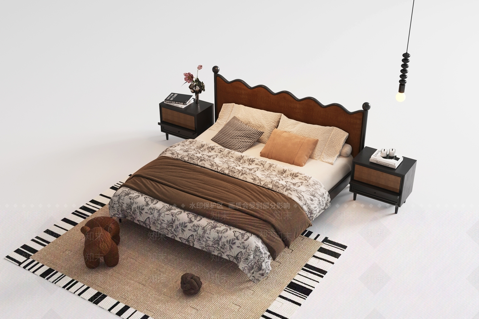 法式双人床3D模型下载【ID:1201381031】