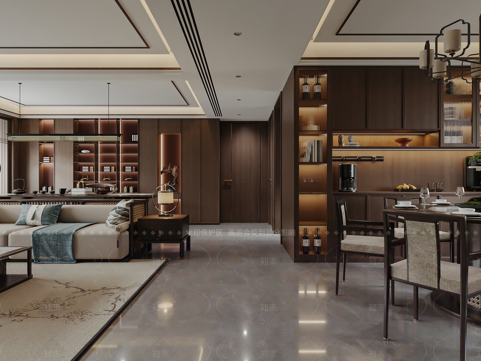 新中式客餐厅3D模型下载【ID:1215195565】