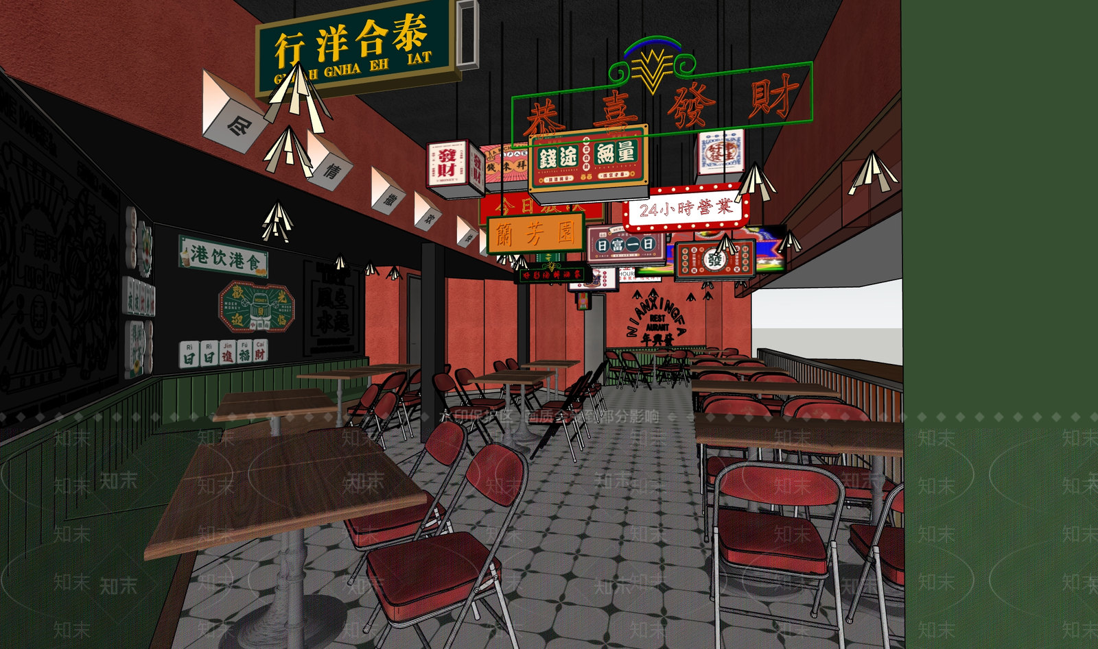 复古中古茶餐厅SU模型下载【ID:1201383777】