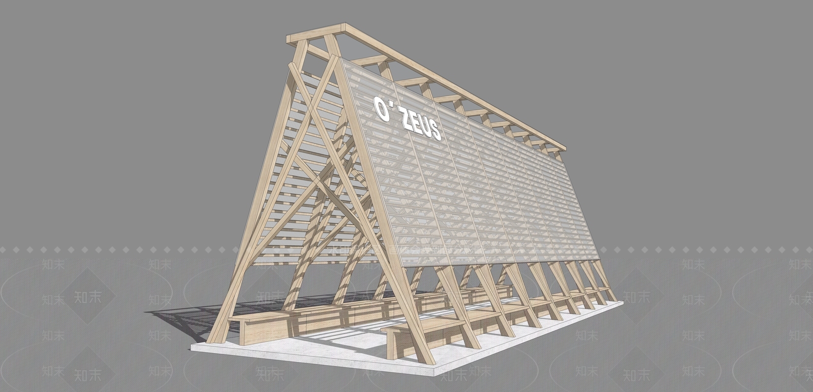 现代原木廊架SU模型下载【ID:1201383072】