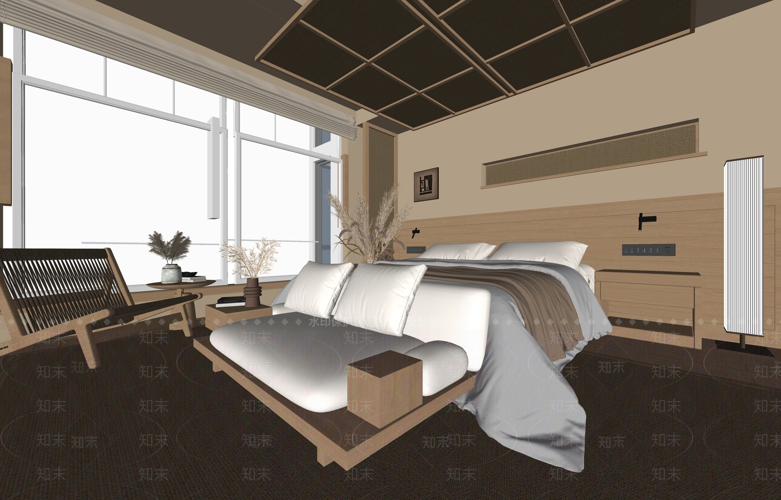 侘寂酒店客房SU模型下载【ID:1201386370】