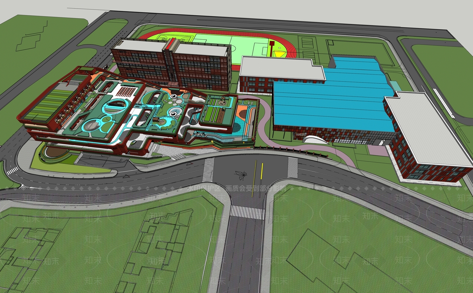现代学校建筑SU模型下载【ID:1201386599】