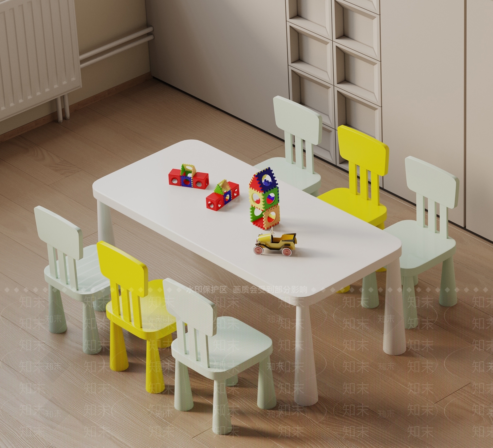 现代儿童桌椅3D模型下载【ID:1201386802】