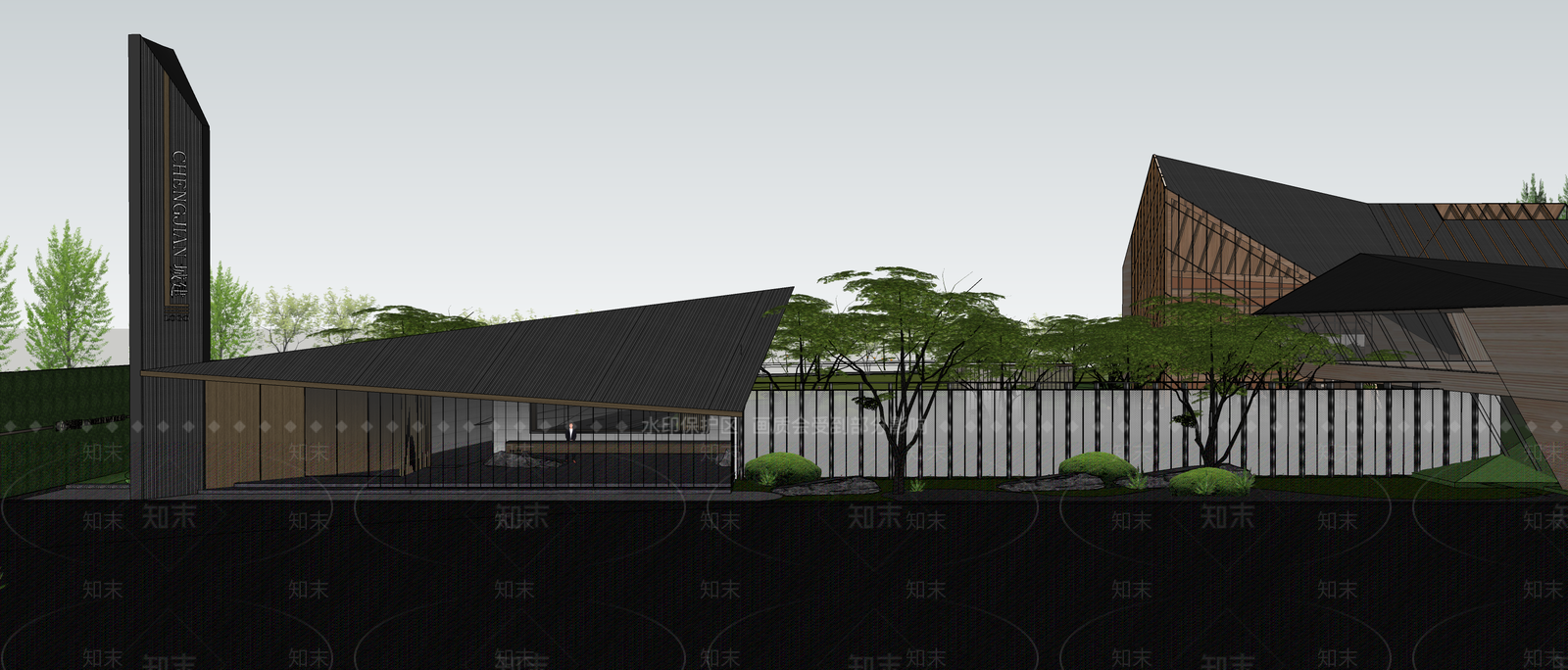 现代新中式景观公园SU模型下载【ID:1201387841】