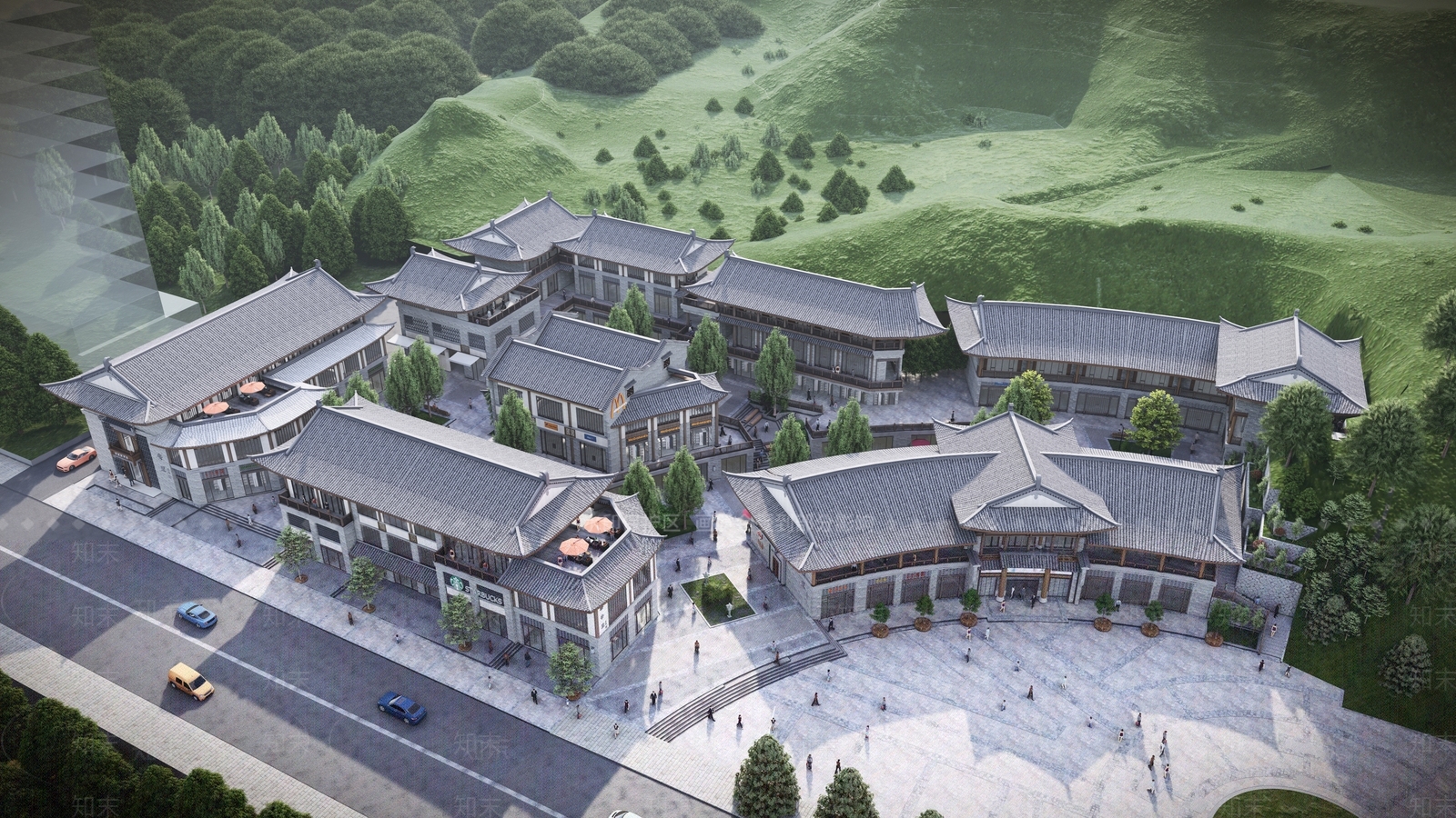 中式商业街SU模型下载【ID:1201388167】