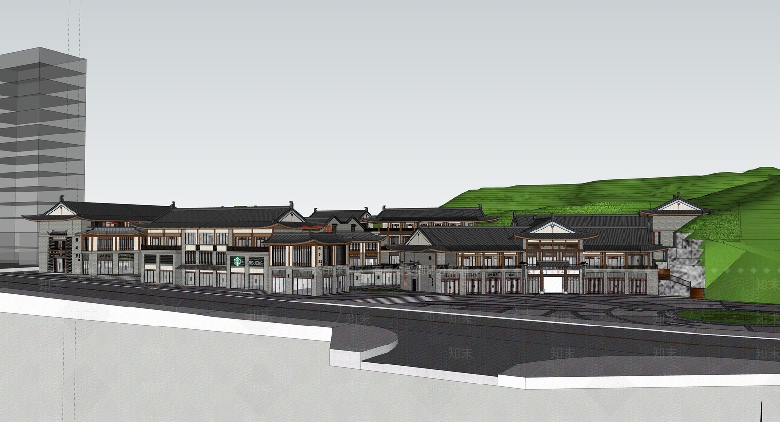 中式商业街SU模型下载【ID:1201388167】