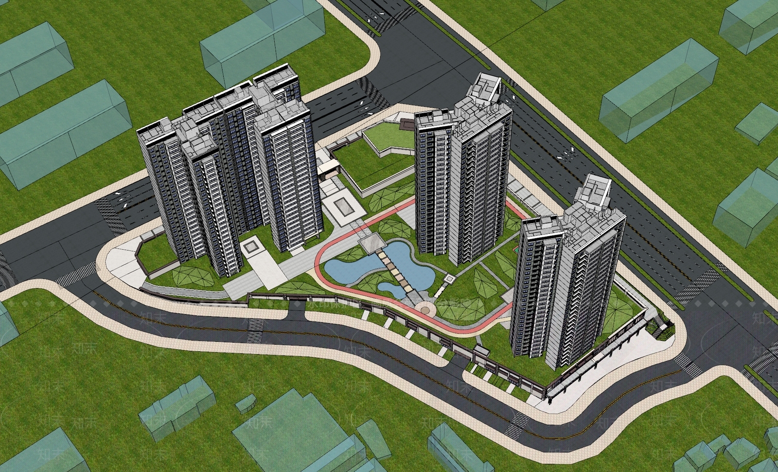 现代高层住宅SU模型下载【ID:1201390186】