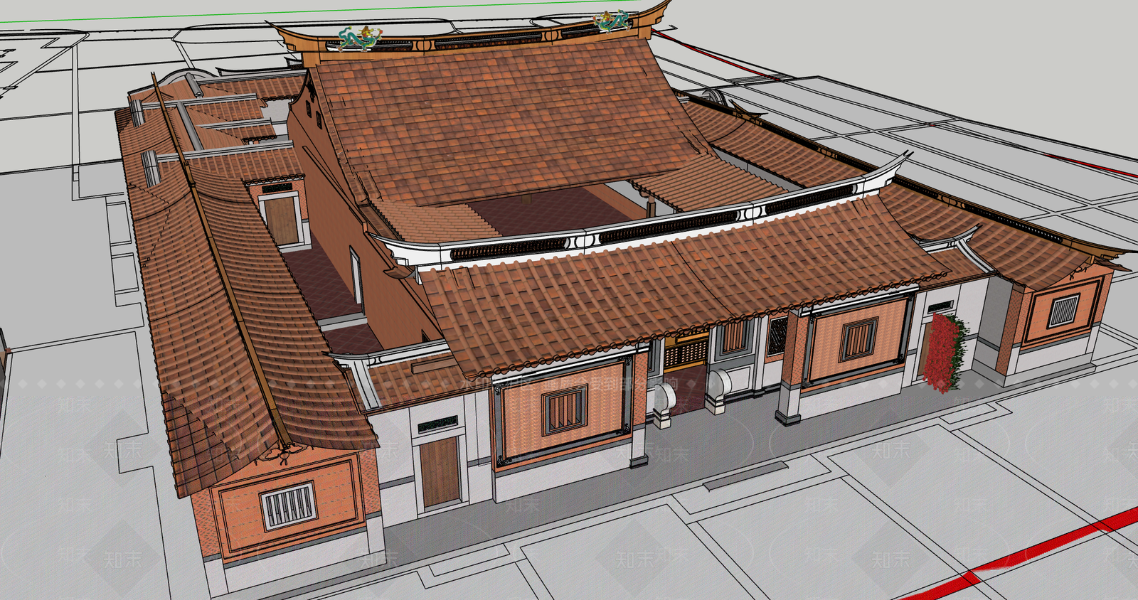 中式新中式四合院SU模型下载【ID:1201390590】