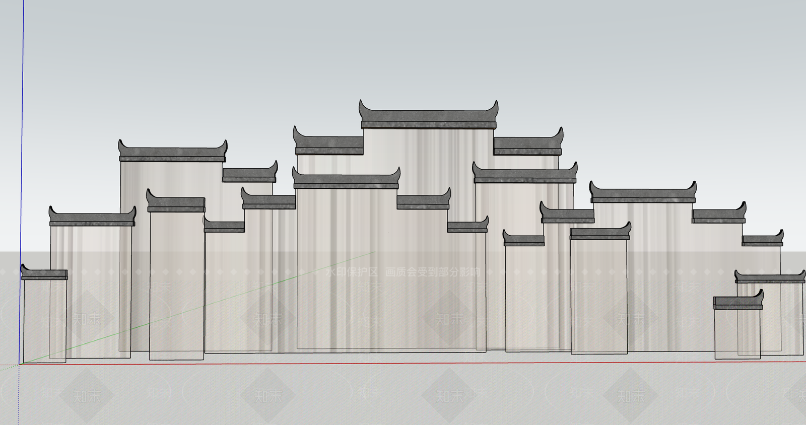 新中式滨水景观SU模型下载【ID:1201391074】