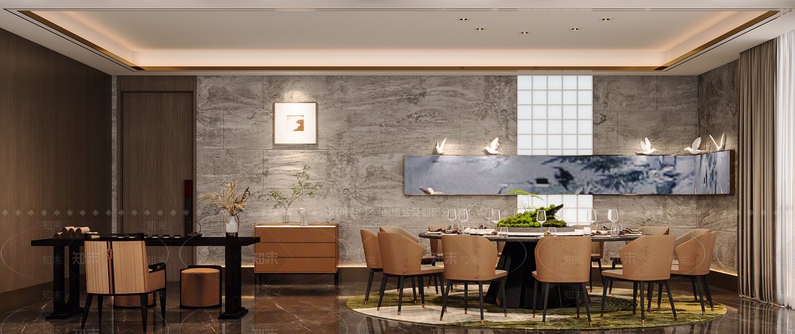 现代新中式包厢3D模型下载【ID:1201392624】