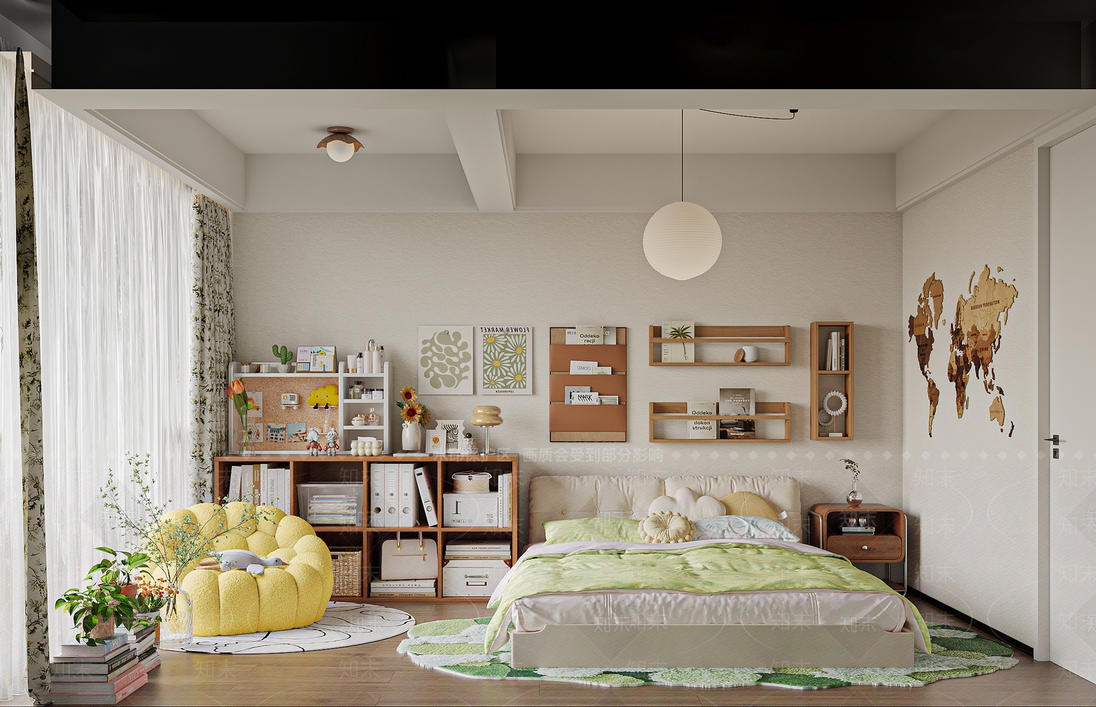 现代奶油家居卧室3D模型下载【ID:1201394790】