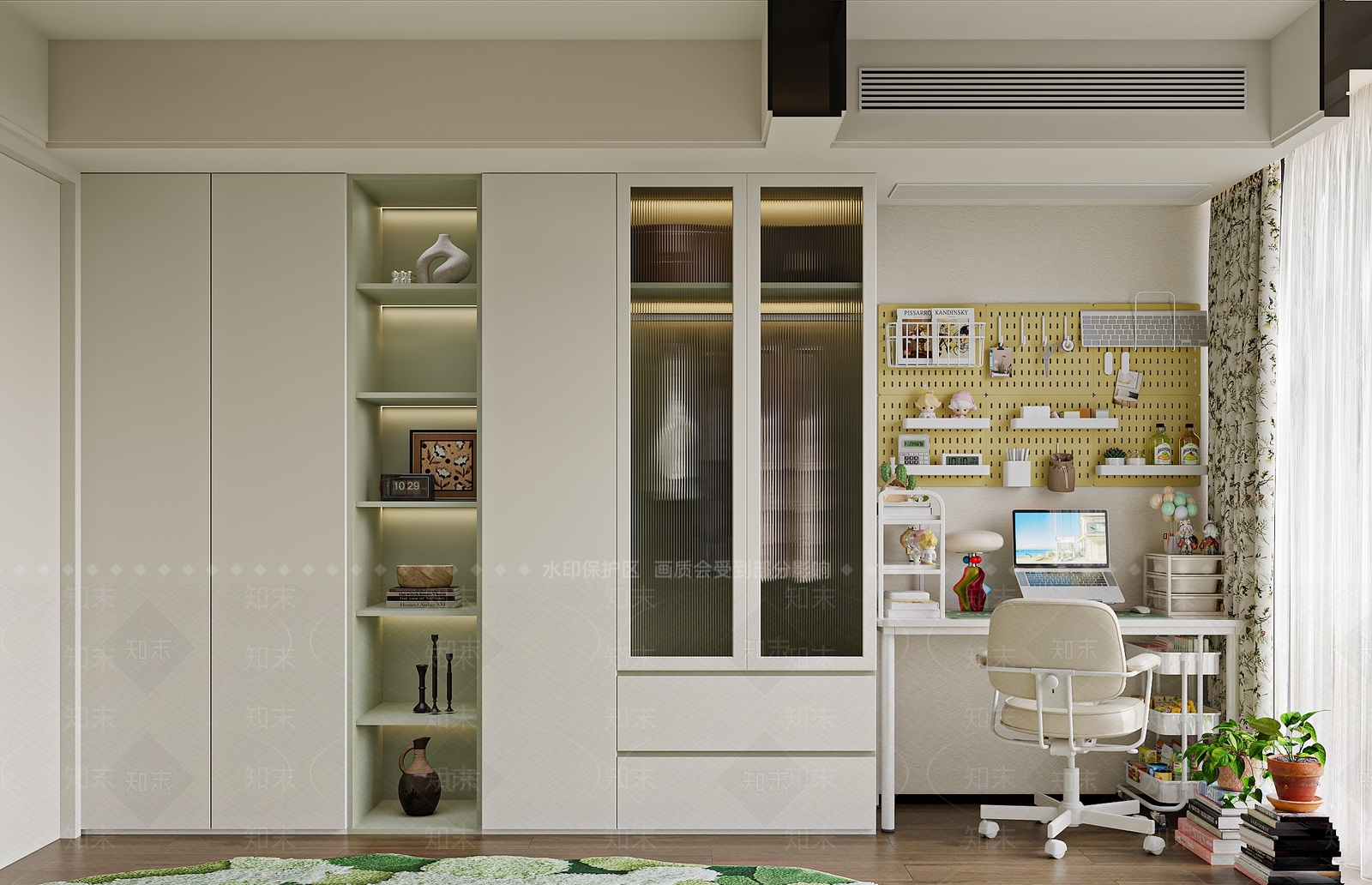 现代奶油家居卧室3D模型下载【ID:1201394790】