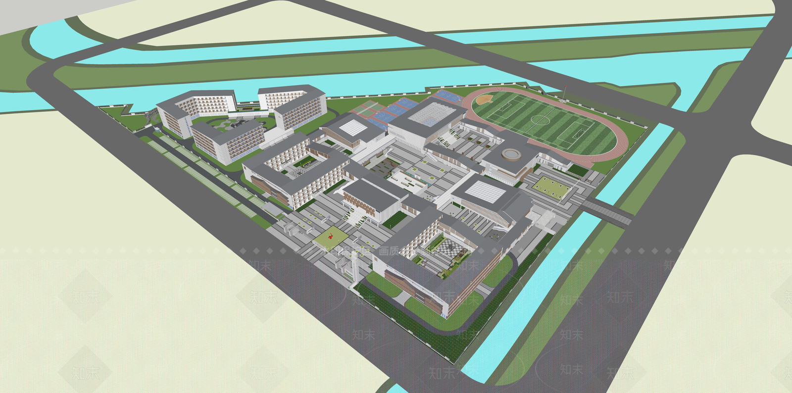 现代中式学校建筑SU模型下载【ID:1201397232】